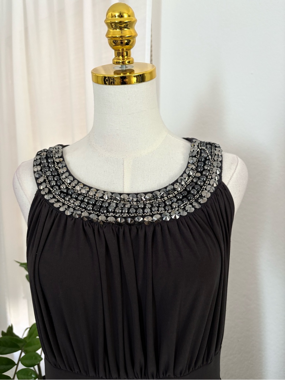 Haani Black Maxi Dress with Beaded Neckline - Picture 3 of 10